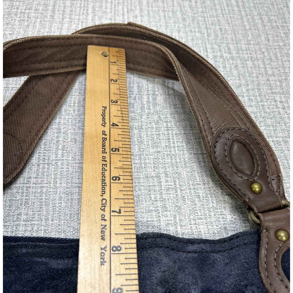 Lucky Brand Navy Blue Suede Hobo Tote Bag Drawstring Leather Double Handles Boho - Picture 4 of 10